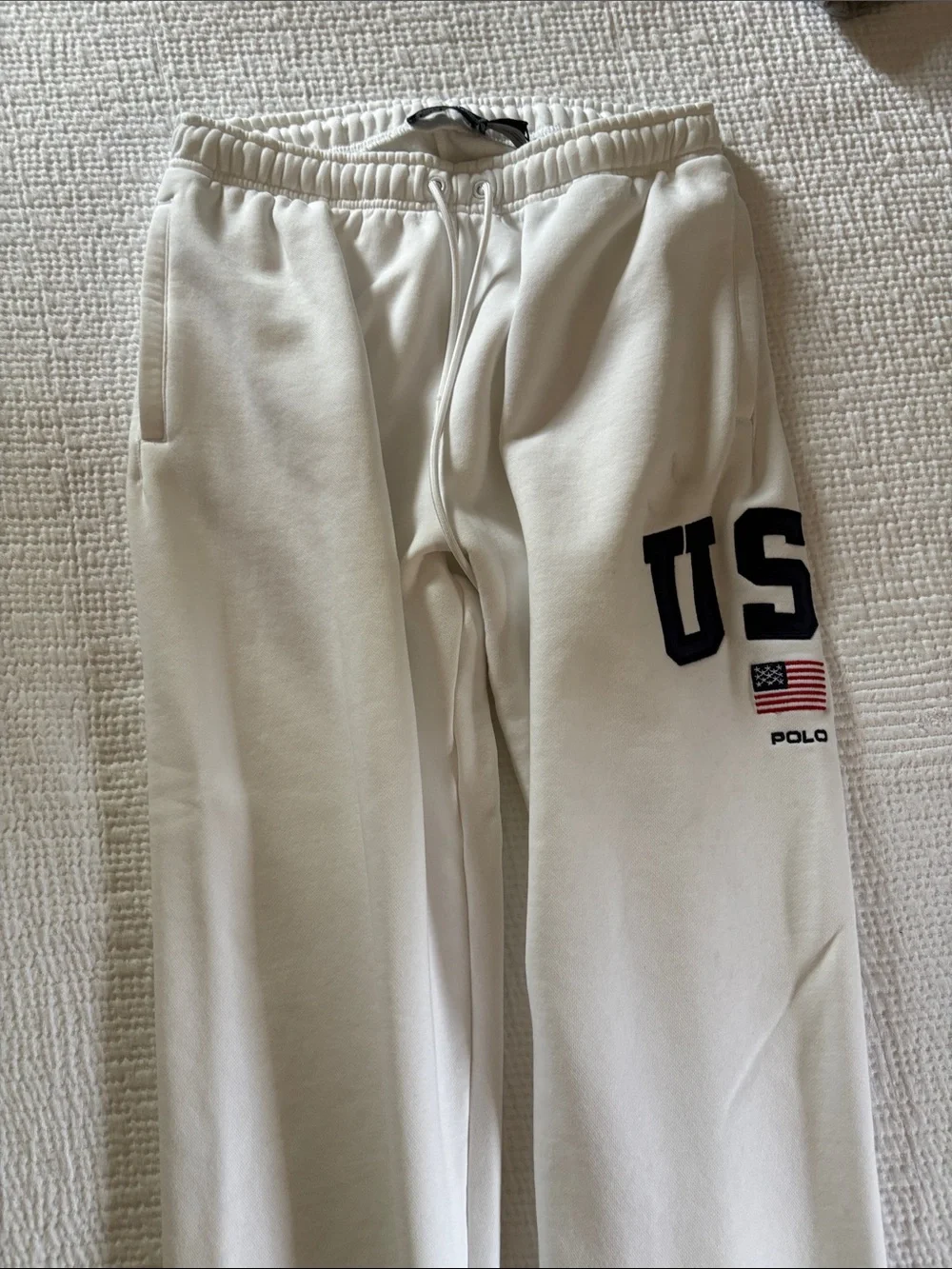 Polo by Ralph Lauren White USA Sweatpants with Navy Embroidery